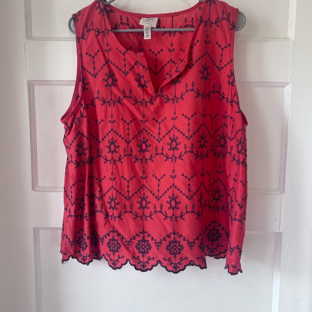 St. John's Bay Red Embroidered Sleeveless Blouse 100% cotton size xxl 2x petite